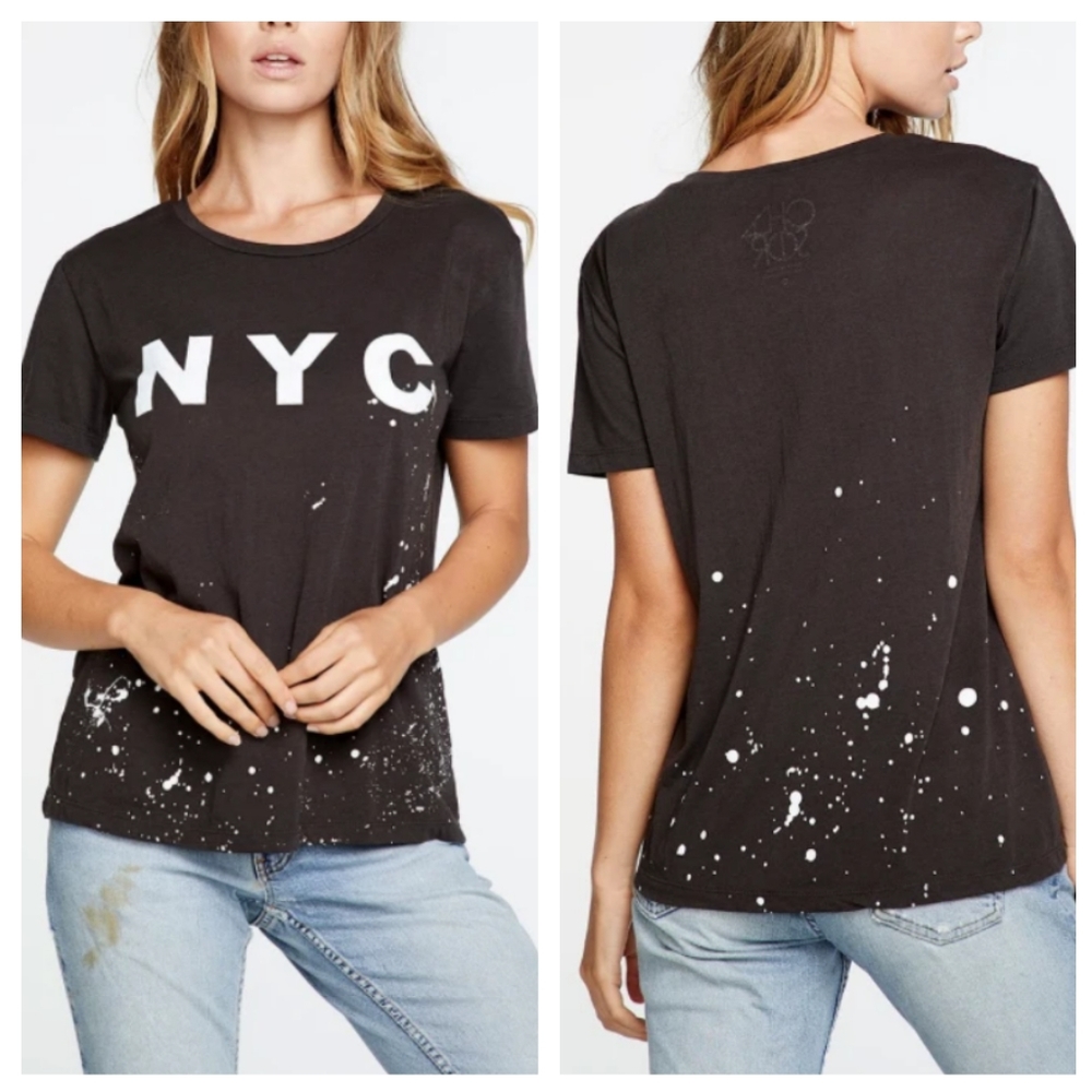 Chaser NYC Paint Splatter Charcoal Tee NWT
